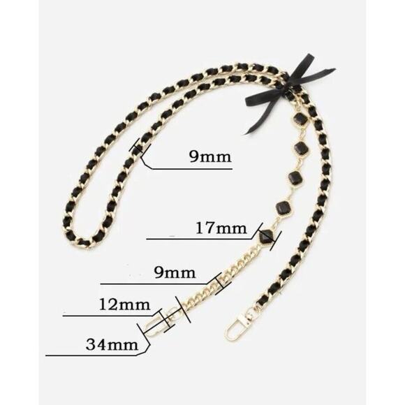 Cross Body Replacement Chain with Green Rhinestone's and Ribbon 47 in long - Picture 2 of 3